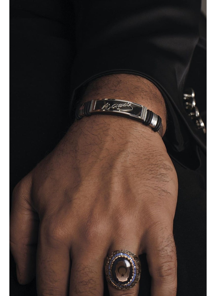 Takı Dükkanı K. Ataturk Signed Belt Model Men's Steel Bracelet scb22  - Image 5
