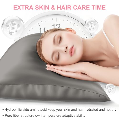 LYSHIN Silk Pillow Cases King Size with Hidden Zipper, Mulberry Silk Pillowcase for Hair and Skin, Smooth and Soft Breathable Cooling Silk Satin Pillow Covers for Sleeping, Gifts for Women, Dark Grey - Image 3