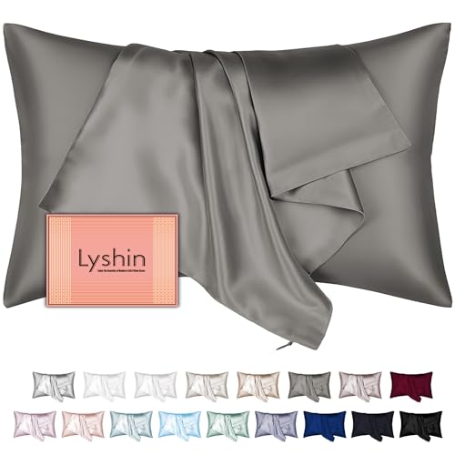 LYSHIN Silk Pillow Cases King Size with Hidden Zipper, Mulberry Silk Pillowcase for Hair and Skin, Smooth and Soft Breathable Cooling Silk Satin Pillow Covers for Sleeping, Gifts for Women, Dark Grey - Image 1
