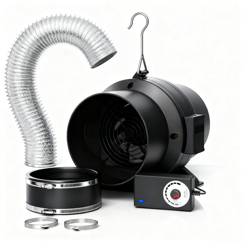 MELONFARM Air Filtration Kit, 6" 260 CFM Inline Duct Fan with E12 Speed Controller, 6.6 Ft Ducting & Rubber Coupler, Ventilation Exhaust Fan for Cooling Booster, Grow Tents, Hydroponics - Image 1
