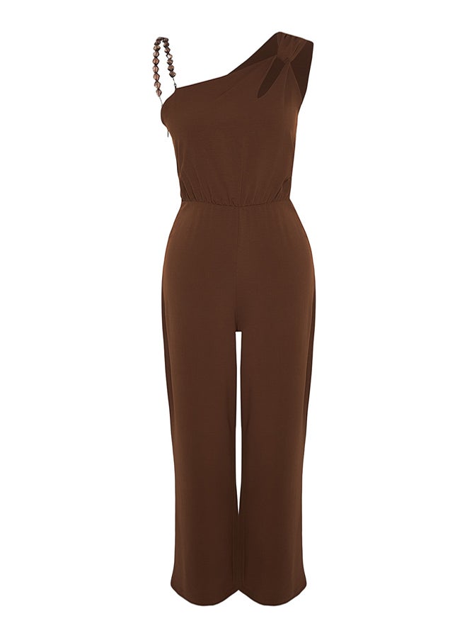 trendyol Brown Single Shoulder Maxi Woven Jumpsuit - Image 5