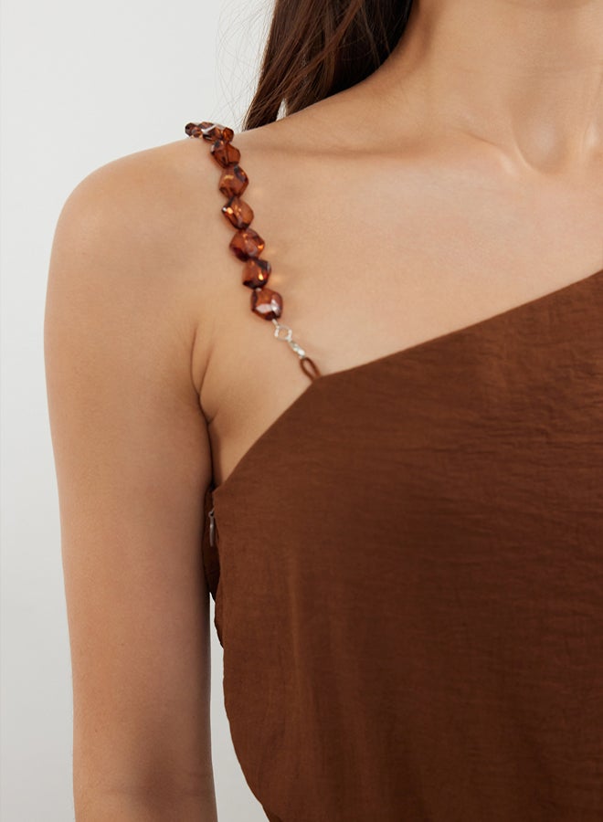 trendyol Brown Single Shoulder Maxi Woven Jumpsuit - Image 4