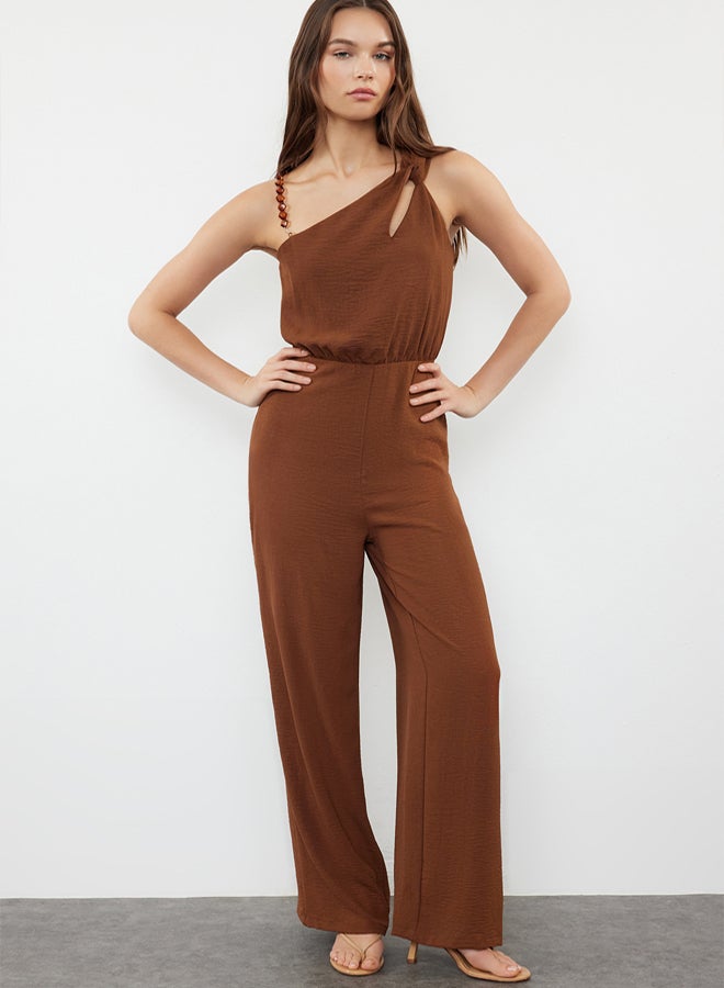 trendyol Brown Single Shoulder Maxi Woven Jumpsuit - Image 1