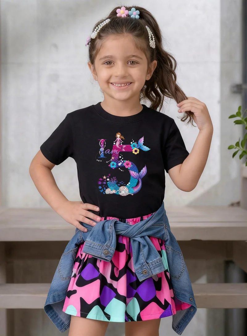 Funkaar Mermaid 5th Birthday T-Shirt for Girls | "I Am 5" Design | Soft Combed Cotton
