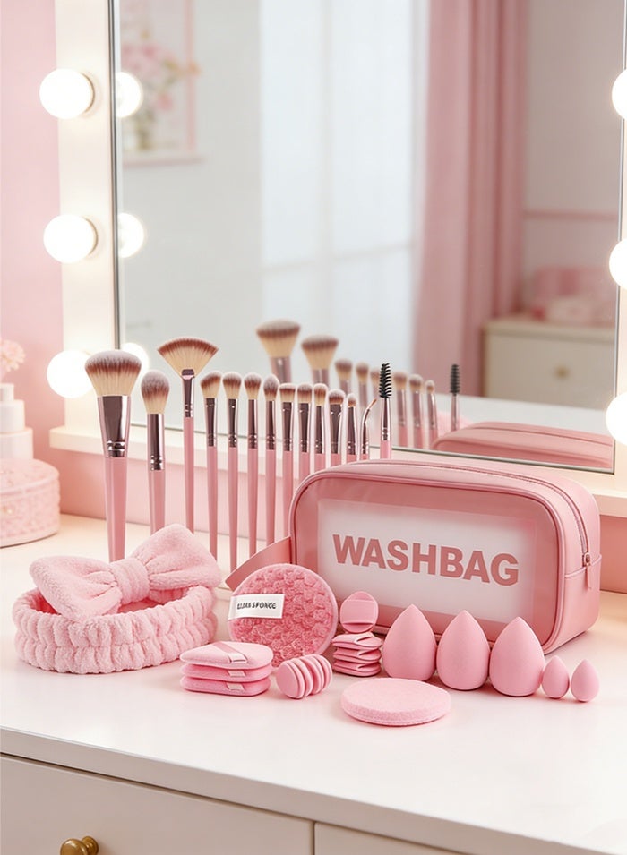 MissTiara Makeup Brushes Set 42PCS Makeup Tool Set Professional Cosmetic Brushes with Makeup Sponges Powder Puffs and Face Wash Headband Wrist Bands Travel Make up Brushes Kit for Women Girls - Image 3