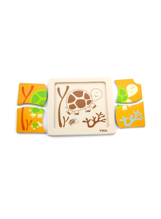 Viga Wooden Tortoise 4 Piece Puzzle – Montessori Educational Toy for Toddlers | Sensory & Fine Motor Skill Development | Age 12M+ - Image 3