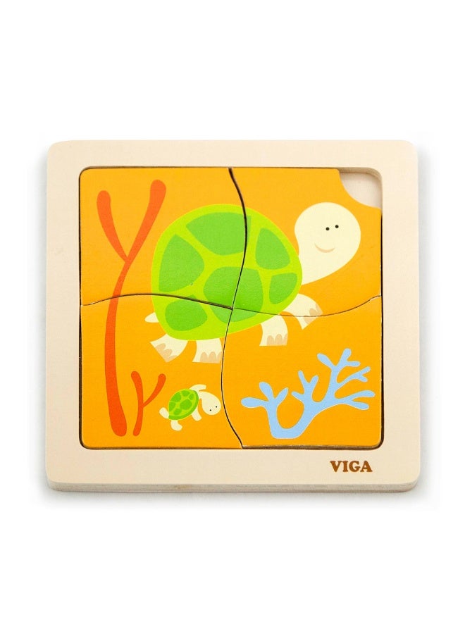 Viga Wooden Tortoise 4 Piece Puzzle – Montessori Educational Toy for Toddlers | Sensory & Fine Motor Skill Development | Age 12M+ - Image 1