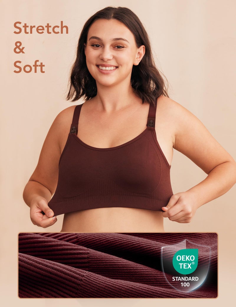 HOFISH Pumping Bra Hands Free Comfort PatentedClasps Pumping and Nursing Bra in One Seamless Breast Pump Bra All Day Wear Brown M - Image 5