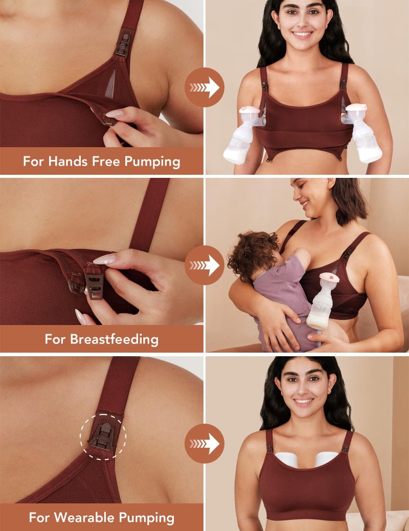 HOFISH Pumping Bra Hands Free Comfort PatentedClasps Pumping and Nursing Bra in One Seamless Breast Pump Bra All Day Wear Brown M - Image 3