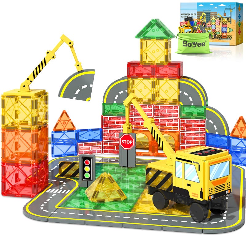 Soyee Magnetic Tiles Magnetic Building Blocks Crane Truck STEM Building Toys for Kids 3 4 5 6 7 8 Year Old Boys Girls Birthday Xmas Gifts - Image 3