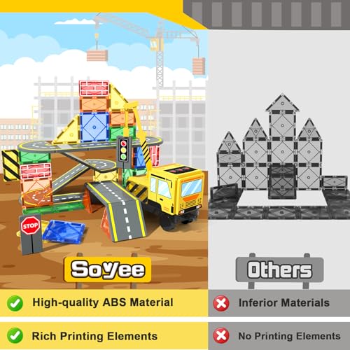 Soyee Magnetic Tiles Magnetic Building Blocks Crane Truck STEM Building Toys for Kids 3 4 5 6 7 8 Year Old Boys Girls Birthday Xmas Gifts - Image 5