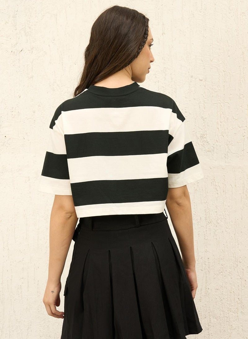 Hubberholme Boxy Striped T-Shirt for Women - Black Cotton  - Image 3