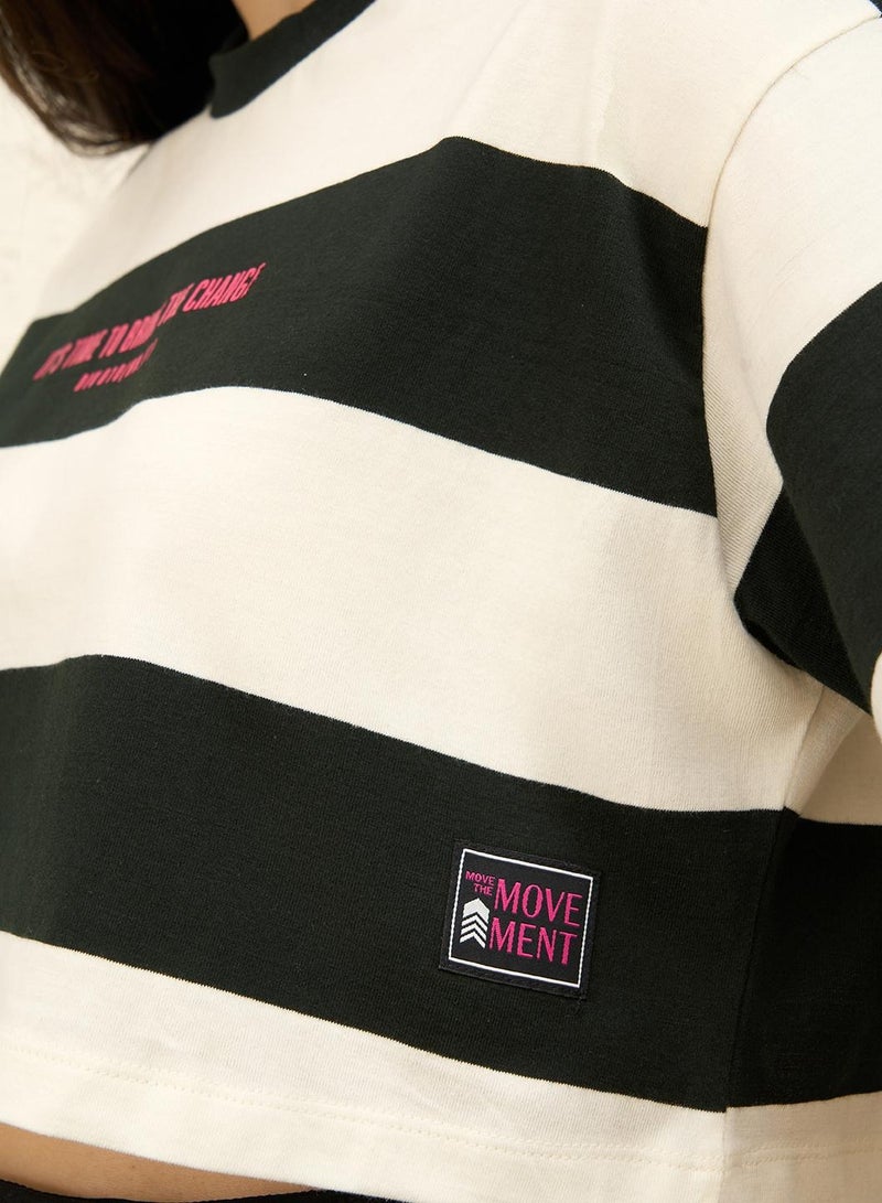 Hubberholme Boxy Striped T-Shirt for Women - Black Cotton  - Image 5