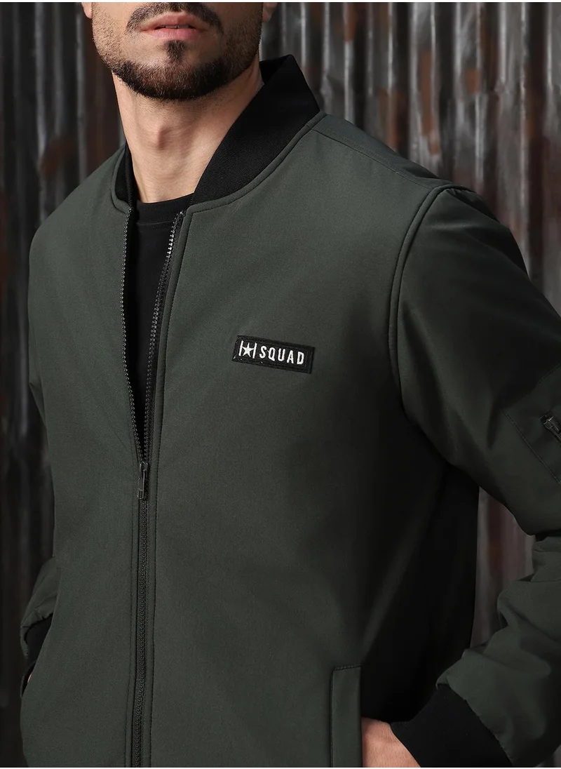 HIGH STAR Men's Olive 100% Polyester Printed Relaxed Fit Jacket