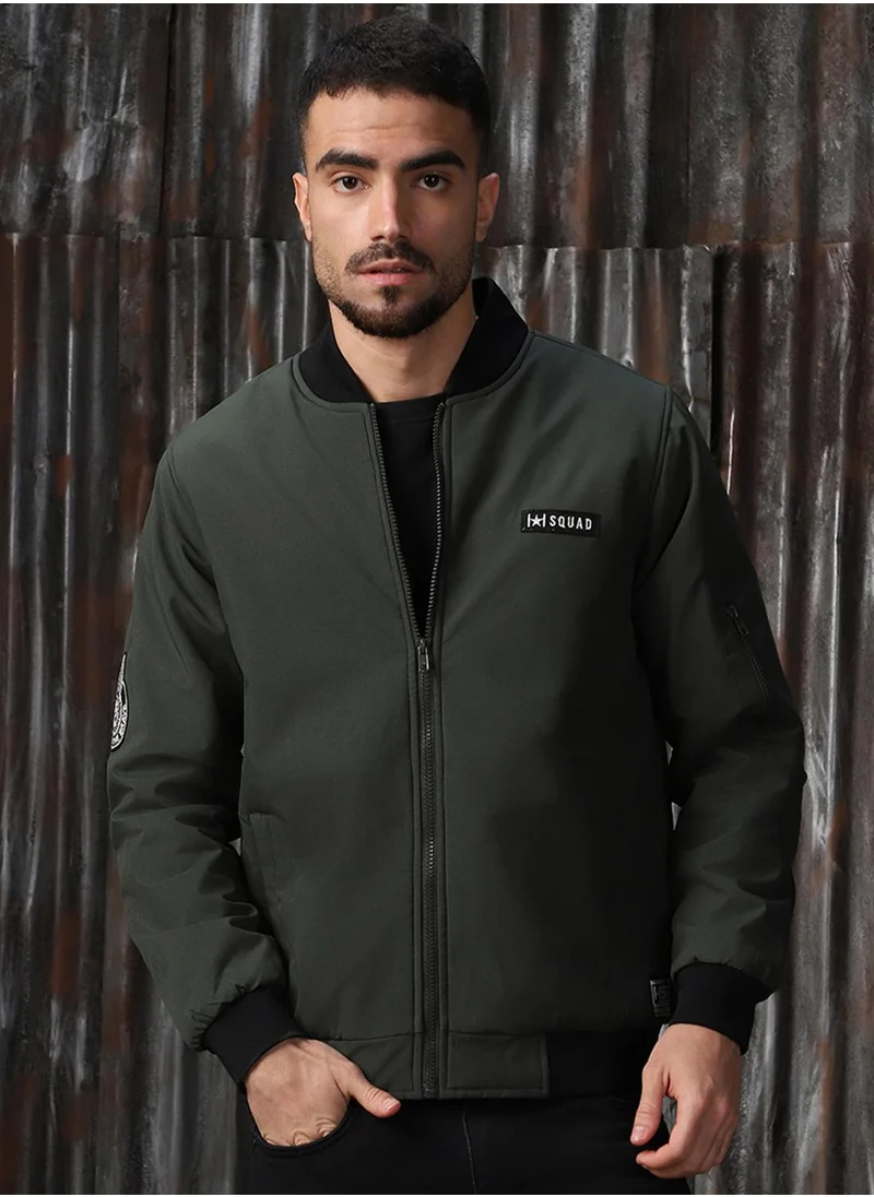 HIGH STAR Men's Olive 100% Polyester Printed Relaxed Fit Jacket