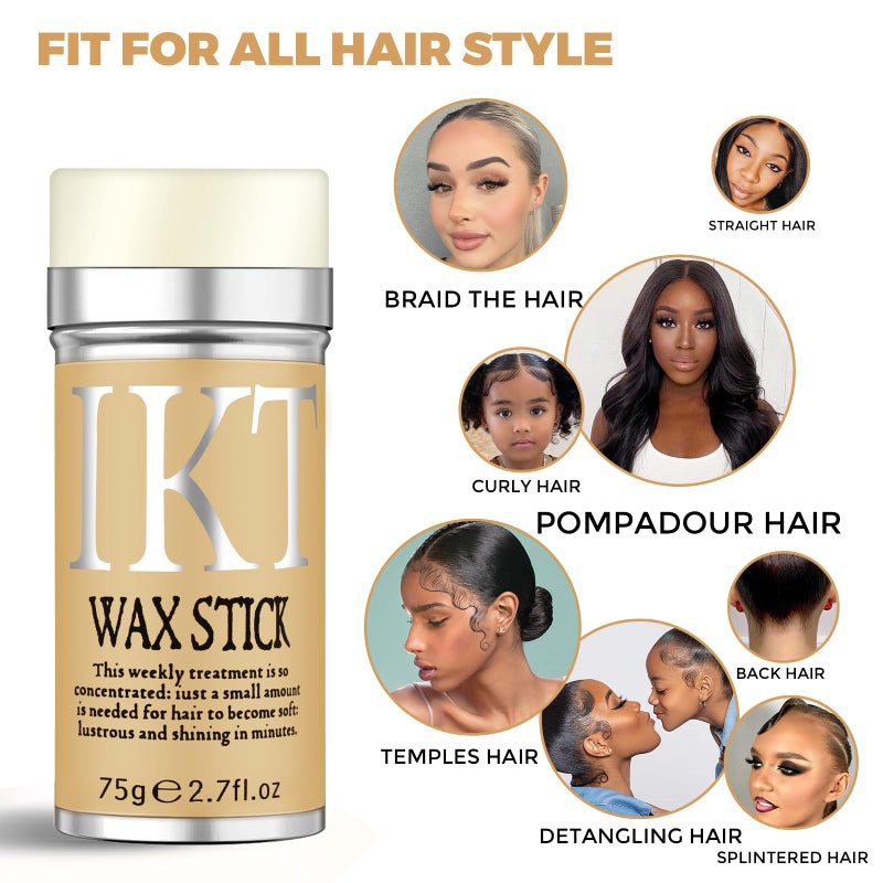 IKT عصا شمع الشعر للباروكات مع فرش، عصا التحكم في الحواف، عصا شمع الشعر غير دهنية 2.7 أونصة، تدوم طويلاً، منتج تصفيف شعر مؤقت لتقليل تجاعيد الحواف - Image 4