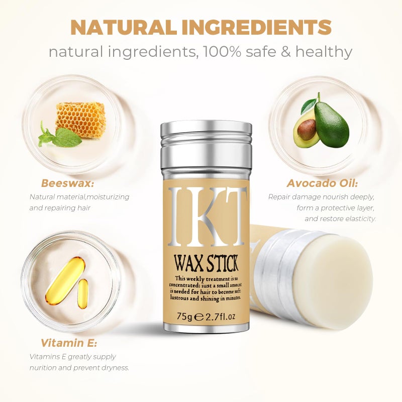 IKT عصا شمع الشعر للباروكات مع فرش، عصا التحكم في الحواف، عصا شمع الشعر غير دهنية 2.7 أونصة، تدوم طويلاً، منتج تصفيف شعر مؤقت لتقليل تجاعيد الحواف - Image 5