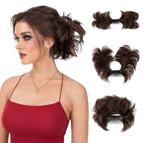 youngways Messy Bun Hair Piece Side Comb Clip in Hair Bun Hairpiece for Women Short Natural Straight Versatile Adjustable Styles Easy Hair pieces Dark BrownS