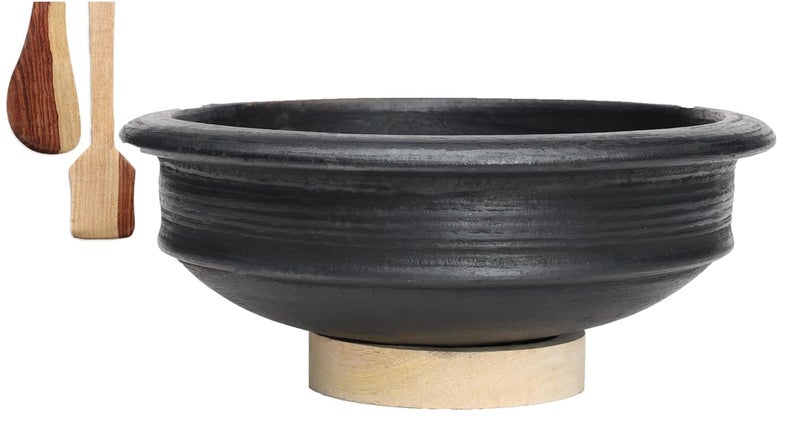 MALL Sky MALL Deep Burned Clay PotEarthenMudMitti Handi for Cooking and Serving Combo 1 2 3 Liter Black 2Litres - Image 2
