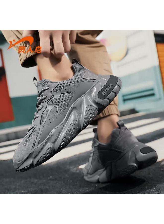 Guirenniao Men's Dad Shoes Thick Sole Height Increasing Casual Breathable Shock Absorption Sports Shoes Mid Gray Size 43