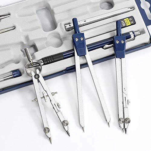 UNJOO Drawing 9Pc Geometry Set Metal Compass, Geometry Precision Tool for Student, Circle Drawing Tool and Architecture, Drafting Kits for Engineer with Shatterproof Storage Box (Blue) - Image 3