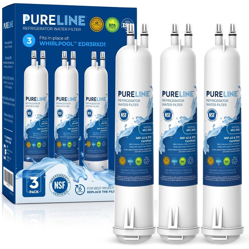 Pureline Replacement for EverydropÂ® Filter 3, EDR3RXD1, 4396710, 4396841 Water Filter, KenmoreÂ® 46-9083, 46-9030 Refrigerator Water Filter (3 Pack) - Image 1
