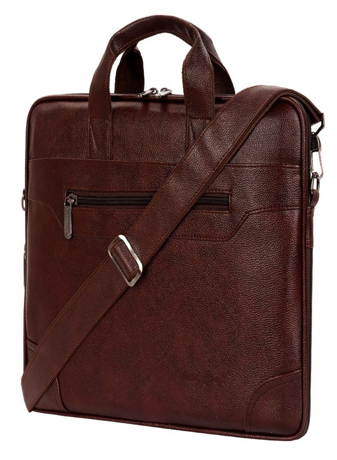 Hard Craft PU Leather Formal Office Laptop Sleeve Bag For 15.6 inch Laptop MacBook INoteBook Notepad Tablets Crossbody Briefcase Messenger Bag for Men Women With Detachable Shoulder Straps (Brown) - Image 1