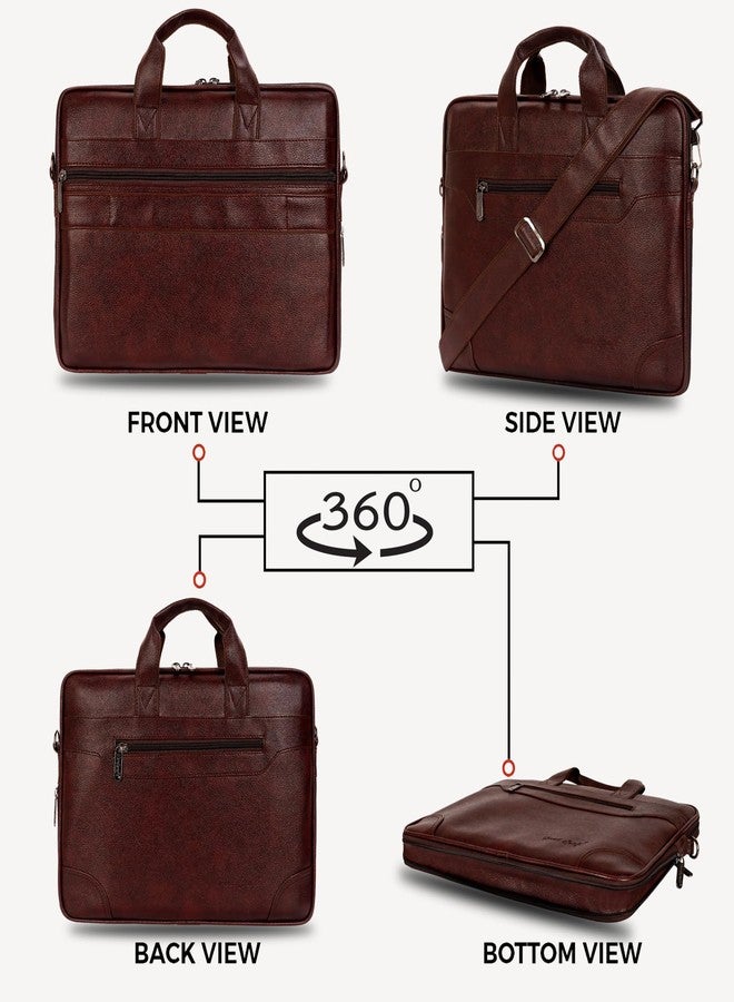 Hard Craft PU Leather Formal Office Laptop Sleeve Bag For 15.6 inch Laptop MacBook INoteBook Notepad Tablets Crossbody Briefcase Messenger Bag for Men Women With Detachable Shoulder Straps (Brown) - Image 5