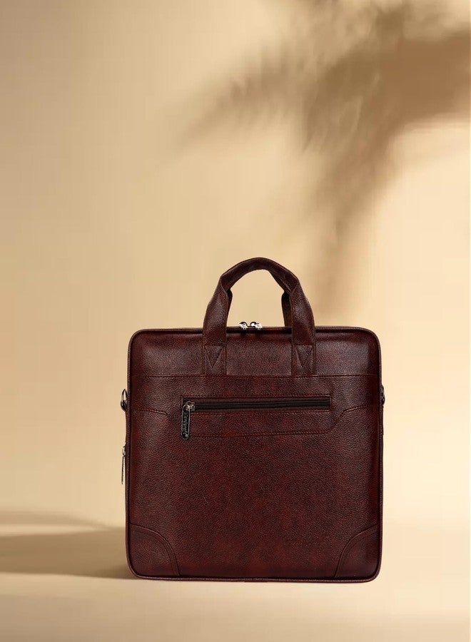 Hard Craft PU Leather Formal Office Laptop Sleeve Bag For 15.6 inch Laptop MacBook INoteBook Notepad Tablets Crossbody Briefcase Messenger Bag for Men Women With Detachable Shoulder Straps (Brown) - Image 2