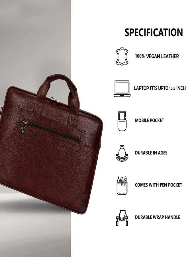 Hard Craft PU Leather Formal Office Laptop Sleeve Bag For 15.6 inch Laptop MacBook INoteBook Notepad Tablets Crossbody Briefcase Messenger Bag for Men Women With Detachable Shoulder Straps (Brown) - Image 4