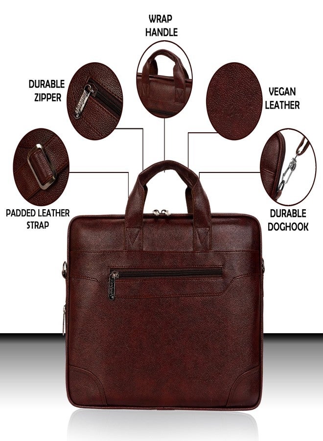 Hard Craft PU Leather Formal Office Laptop Sleeve Bag For 15.6 inch Laptop MacBook INoteBook Notepad Tablets Crossbody Briefcase Messenger Bag for Men Women With Detachable Shoulder Straps (Brown) - Image 3