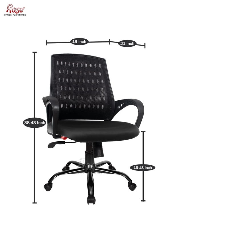 Rose ROSE Blazia Comfortable Mesh MidBack Ergonomic Office Chair  3 Years Warranty Included  Revolving Study  Computer Chair for Work from Home Black  - Image 2