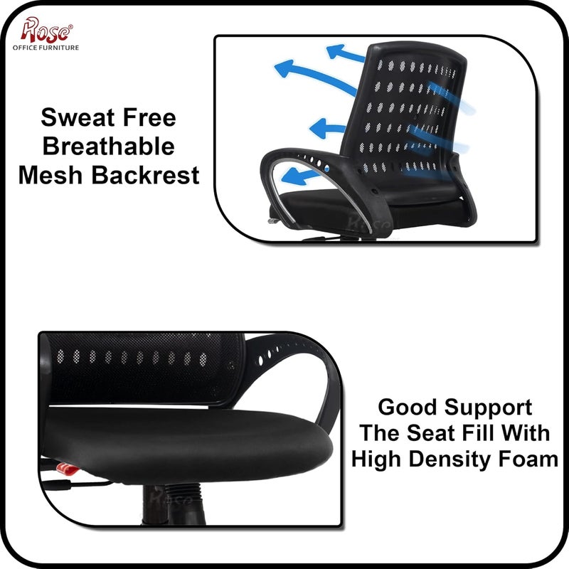 Rose ROSE Blazia Comfortable Mesh MidBack Ergonomic Office Chair  3 Years Warranty Included  Revolving Study  Computer Chair for Work from Home Black  - Image 5