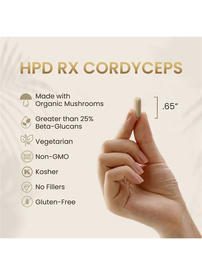 HPD Rx مستخلص فطر الكورديسيبس العضوي الممتاز من HPD Rx | مكمل أداء للطاقة والقدرة على التحمل والمناعة | 2250 ملغ، 120 كبسولة، عبوة من 1 - Image 5