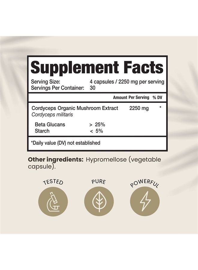 HPD Rx مستخلص فطر الكورديسيبس العضوي الممتاز من HPD Rx | مكمل أداء للطاقة والقدرة على التحمل والمناعة | 2250 ملغ، 120 كبسولة، عبوة من 1 - Image 2