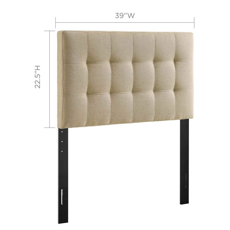 Modway Lily Tufted Linen Fabric Upholstered Twin Headboard in Beige - Image 3