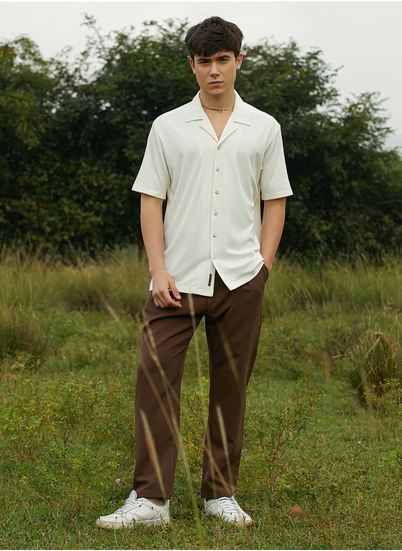 Campus Sutra Men's Chocolate Brown Pleated Suede Trousers  - Image 3