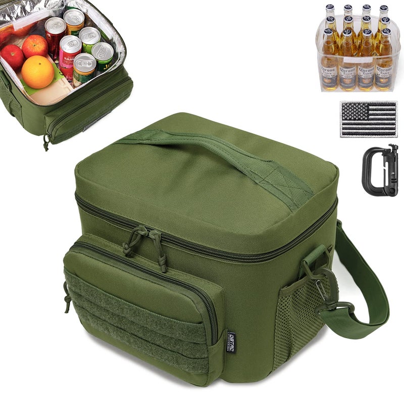 DBTAC Tactical Lunch Bag for Men Women 12 Cans Insulated Lunch Box for Adult  9L Leakproof Lunch Cooler Tote for Work Office Outdoor Travel  Soft Easy To Clean Liner x2 OD Green