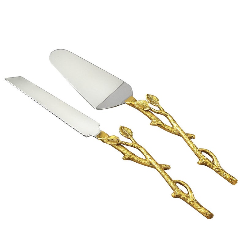 Elegance Golden Vine CakeKnife Set 13Inch SilverGold