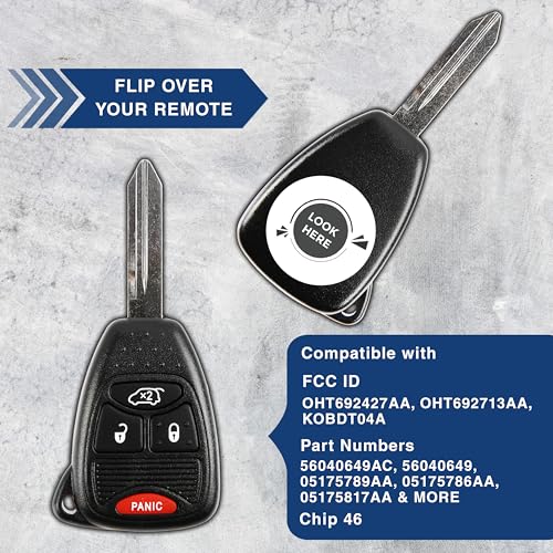 KeylessOption Key Fob Replacement for 2004 2005 2006 2007 2008 2009 2010 2011 2012 2013 2014 2015 2016 Chrysler 300 Dodge Durango Ram Jeep Cherokee Remote, 4-Button OHT692427AA, Self Programming - Image 4