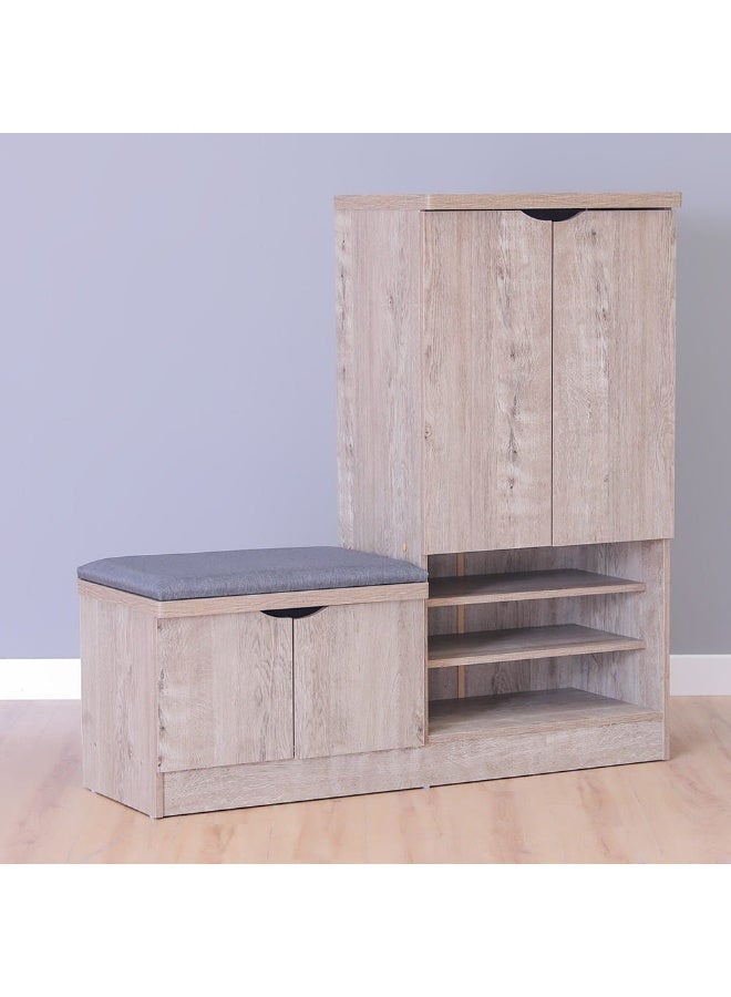 DANUBE HOME Alegra Shoe Rack Cabinet | 23 Pairs | 4 Door Shoe Storage Organizer For Entryway Natural Oak 120x40x120 cm | 8 Shelves - Image 4