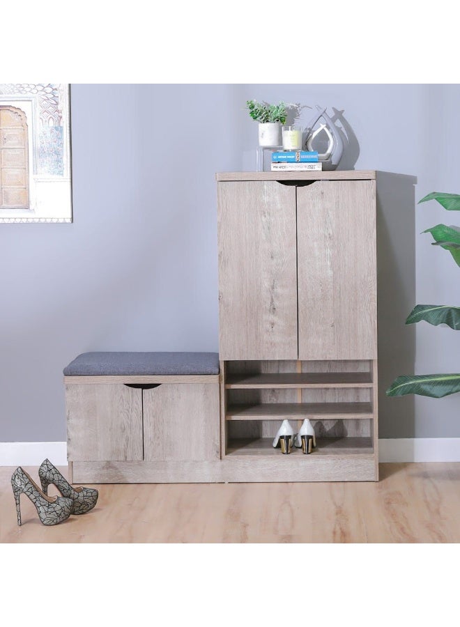 DANUBE HOME Alegra Shoe Rack Cabinet | 23 Pairs | 4 Door Shoe Storage Organizer For Entryway Natural Oak 120x40x120 cm | 8 Shelves - Image 1