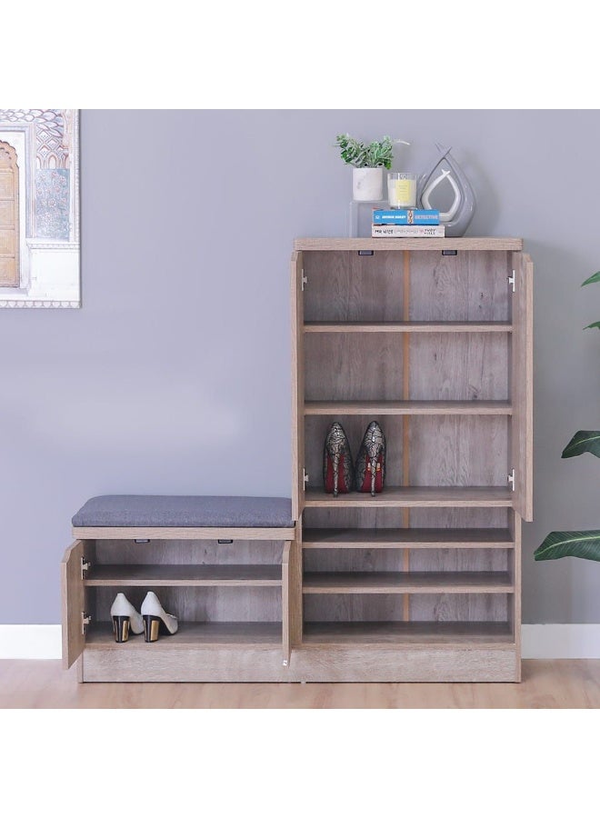 DANUBE HOME Alegra Shoe Rack Cabinet | 23 Pairs | 4 Door Shoe Storage Organizer For Entryway Natural Oak 120x40x120 cm | 8 Shelves - Image 2