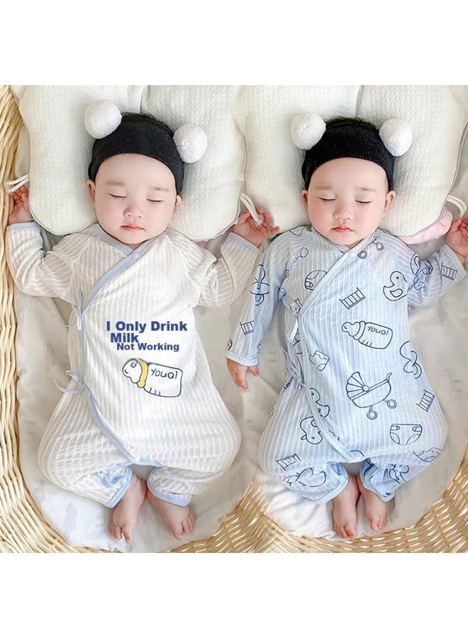 Youqi Youqi Newborn 2-piece Romper Set, 0-6 Months, Pure Cotton, Thin Summer Style, Baby Clothes, Onesie, Newborn Monk Robe  - Image 1