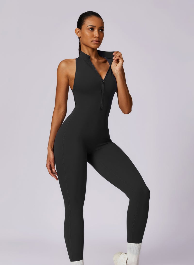 KAWN.YOGA Womens High-Neck Low Back Sleeveless Scrunch Jumpsuit - Image 5