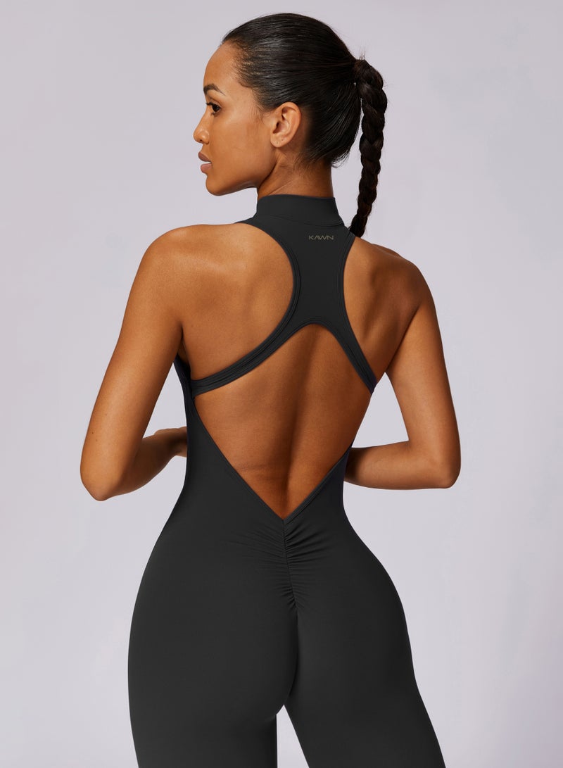 KAWN.YOGA Womens High-Neck Low Back Sleeveless Scrunch Jumpsuit - Image 2