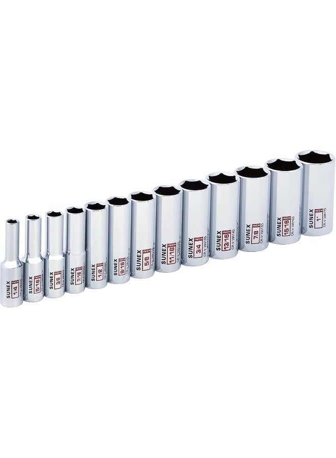 SUNEX 13Piece 3/8" Drive Chrome Socket Rail 6Pt SAE Deep - Image 1