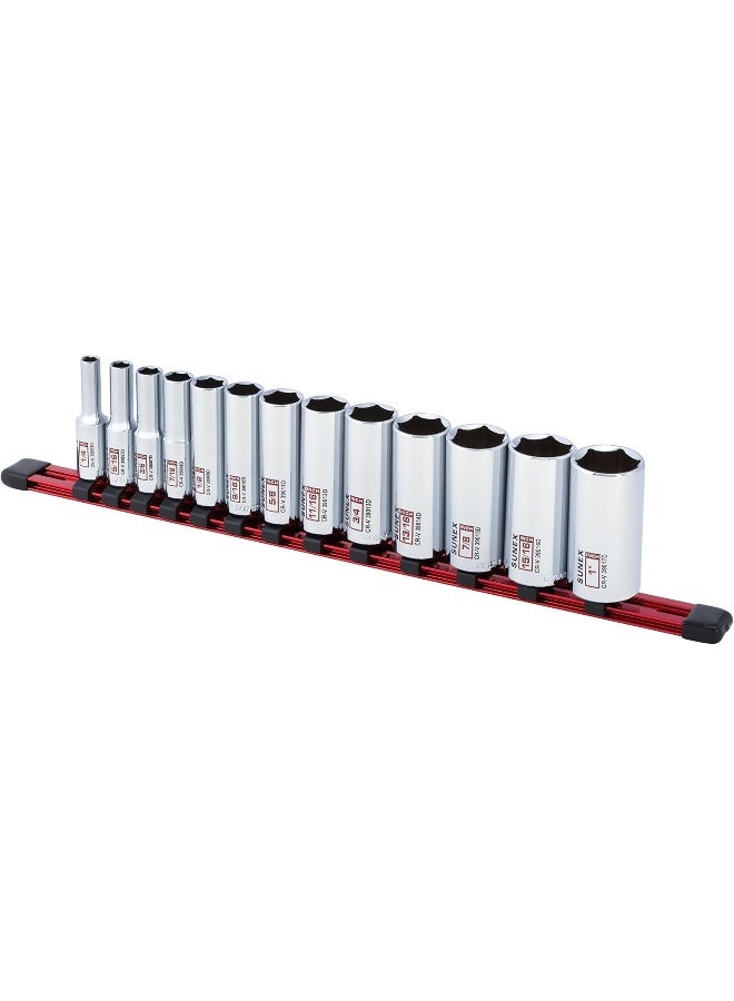 SUNEX 13Piece 3/8" Drive Chrome Socket Rail 6Pt SAE Deep - Image 4