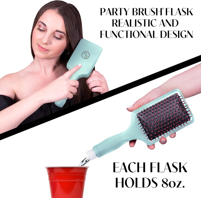 GoPong Party Brush Flask 2 Pack - Hidden Alcohol Booze Bottles, Includes Funnel and Liquor Bottle Pour Spout, Pink, Green - Image 2