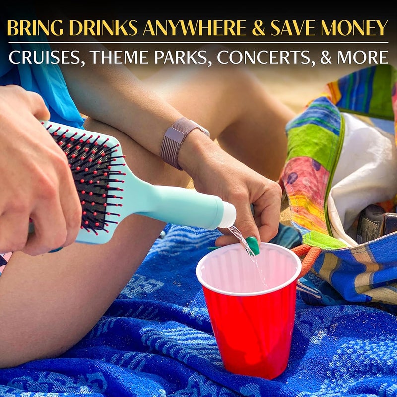 GoPong Party Brush Flask 2 Pack - Hidden Alcohol Booze Bottles, Includes Funnel and Liquor Bottle Pour Spout, Pink, Green - Image 3